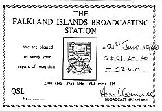 Ett eftertraktat QSL från Falkland Islands.